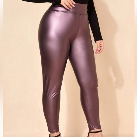 Mauve skinny patent leather leggings - Picture 1 of 3